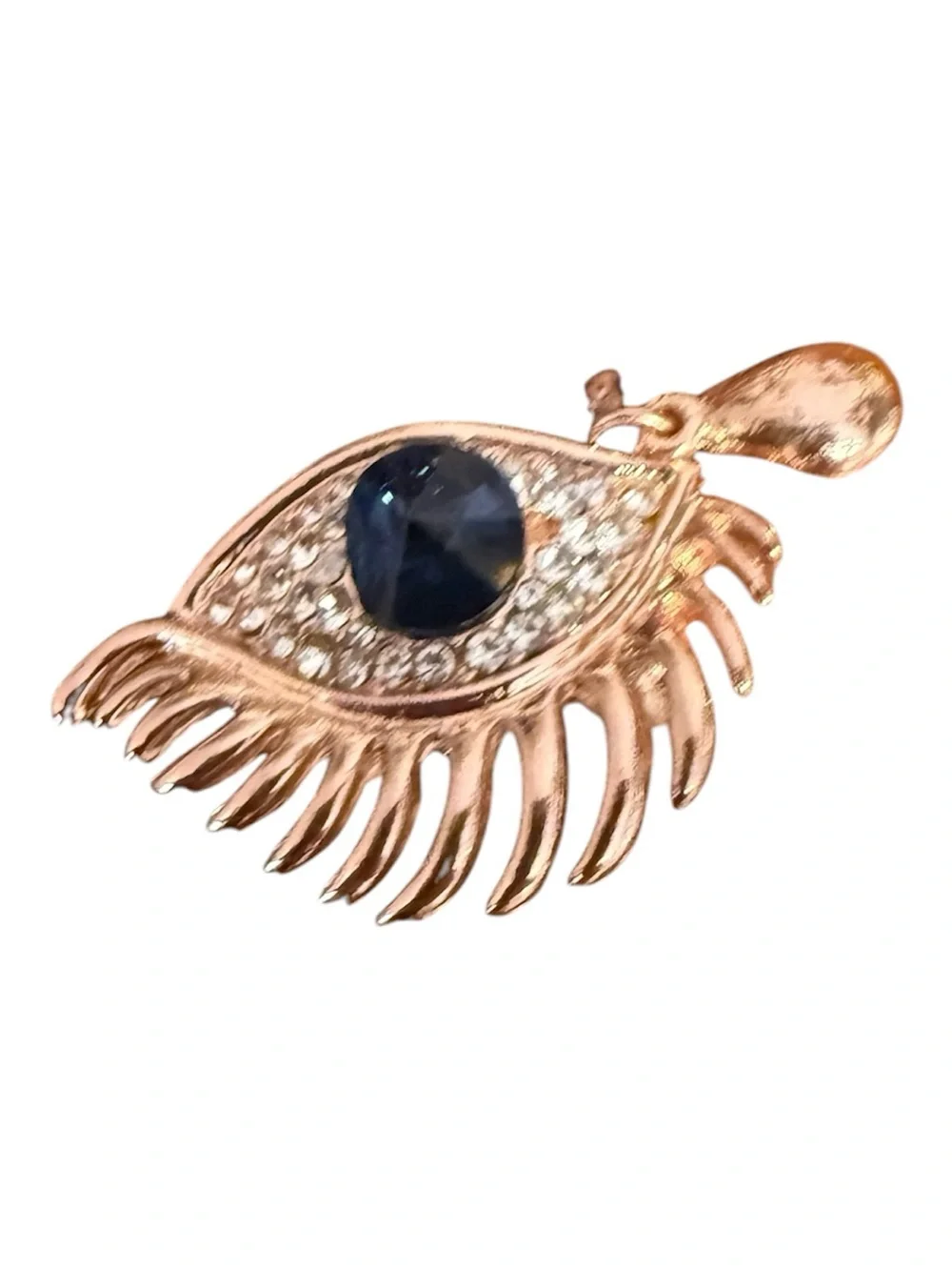 Rose Gold Eye Brooch with Deep Blue Crystal